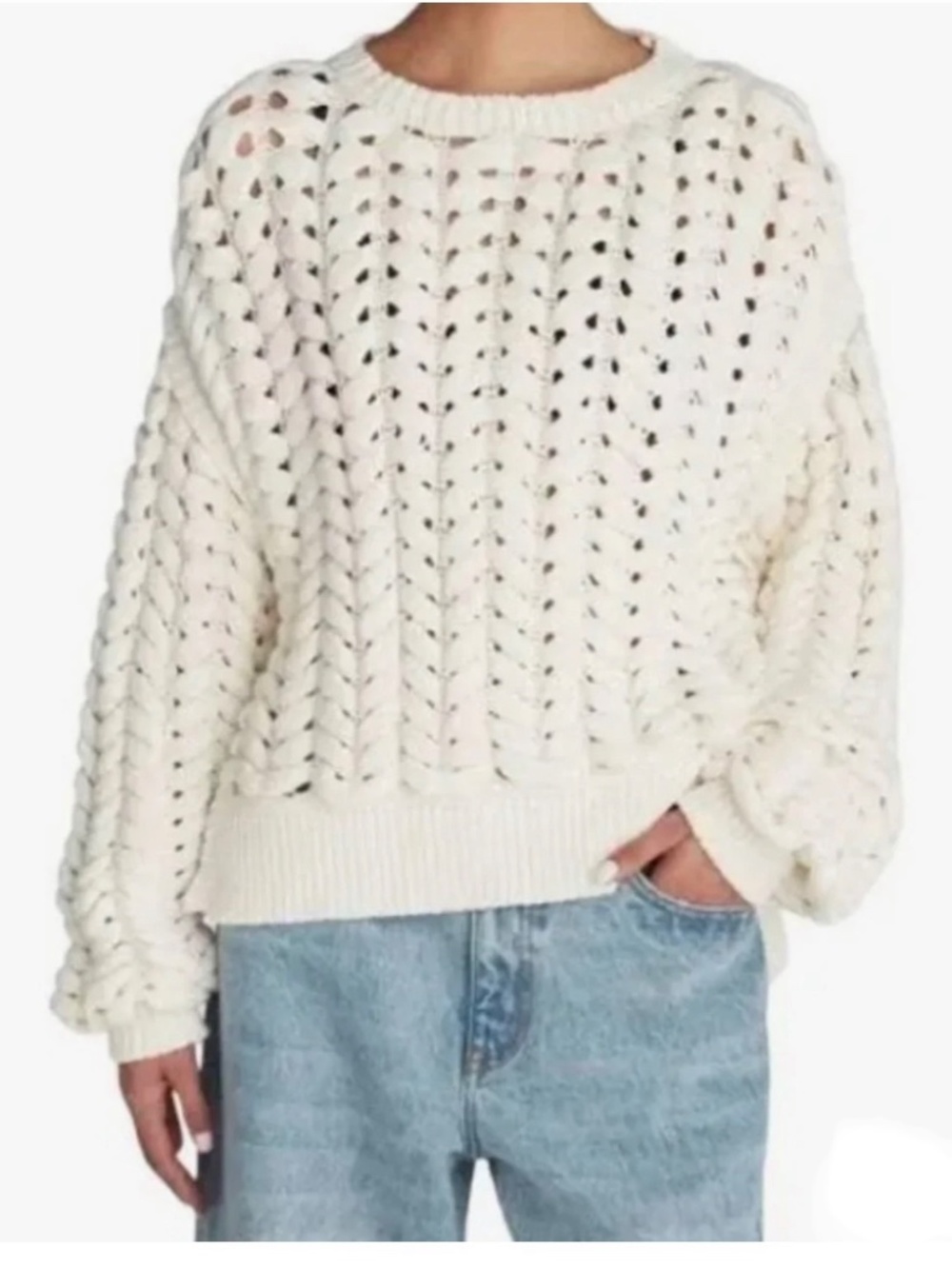 KBB by Kahlana The Chunky Knit Crew Sweater Cream White Cable Knit NWT